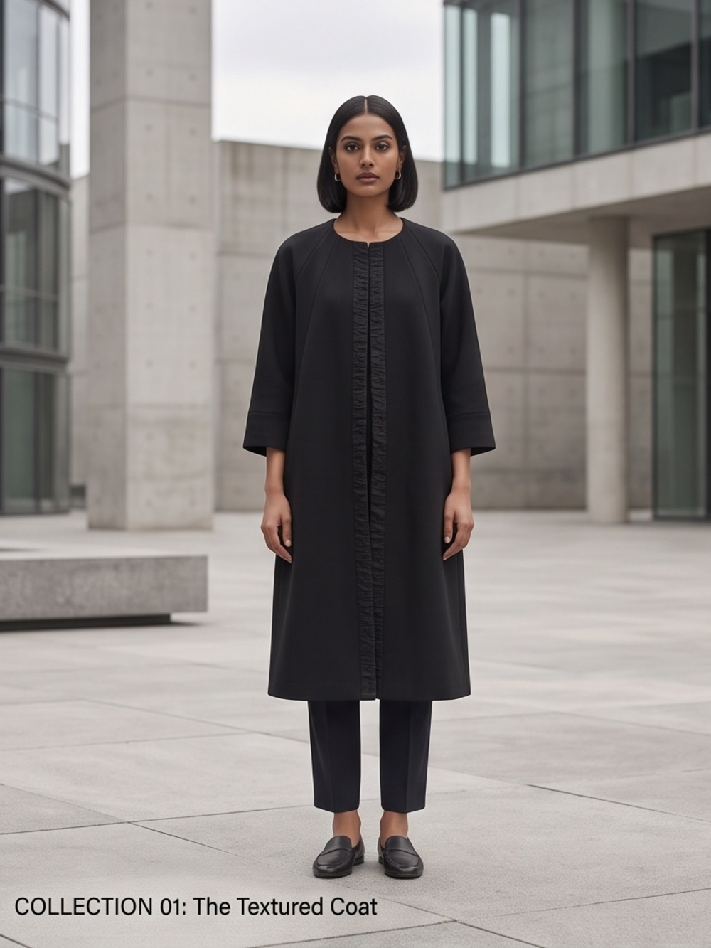 Vera Wang Black Textured Long Coat